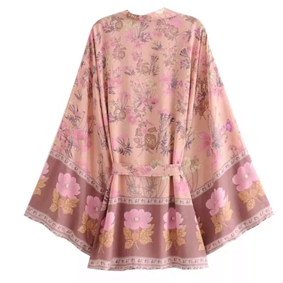 NEW BOHO GYPSY WILD BLOOM SHORT ROBE KIMONO JACKET Coverup - Picture 2 of 6